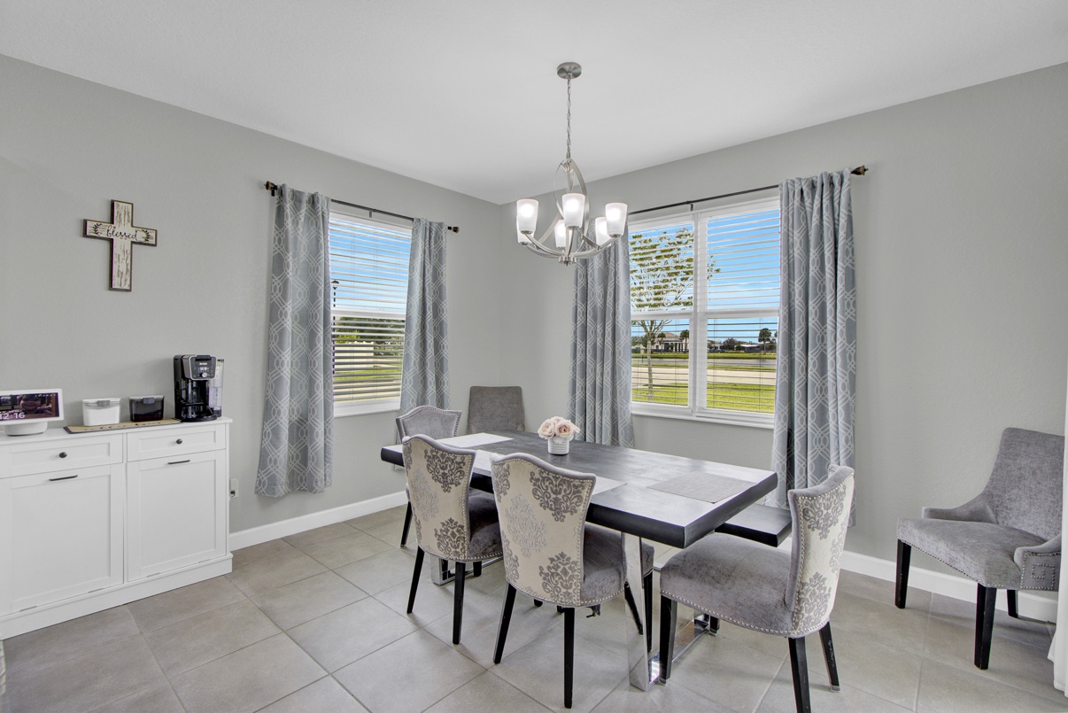 Bright dining room overlooking the yard
